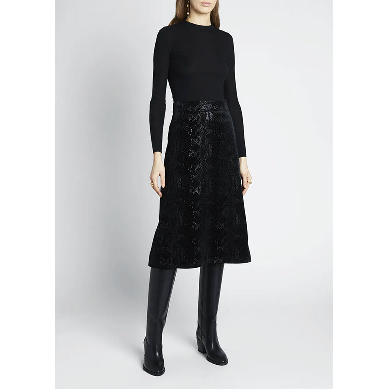 36 XS NEW $1,690 SAINT LAURENT Black Silk Blend SNAKESKIN PRINT A-Frame SKIRT