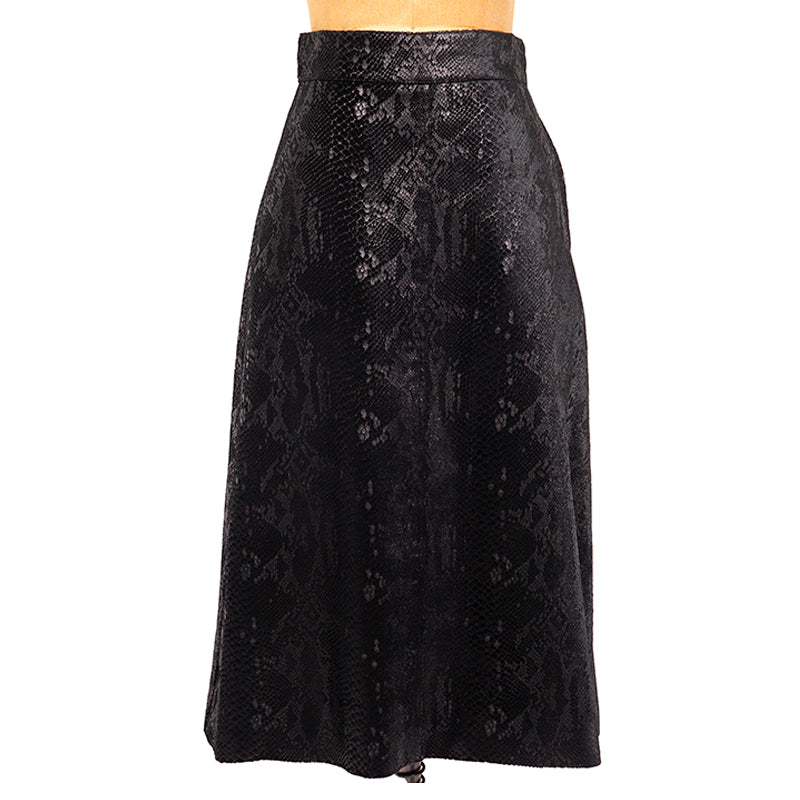 36 XS NEW $1,690 SAINT LAURENT Black Silk Blend SNAKESKIN PRINT A-Frame SKIRT