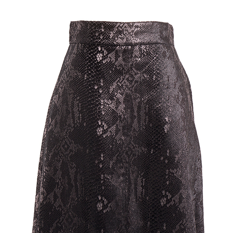 36 XS NEW $1,690 SAINT LAURENT Black Silk Blend SNAKESKIN PRINT A-Frame SKIRT