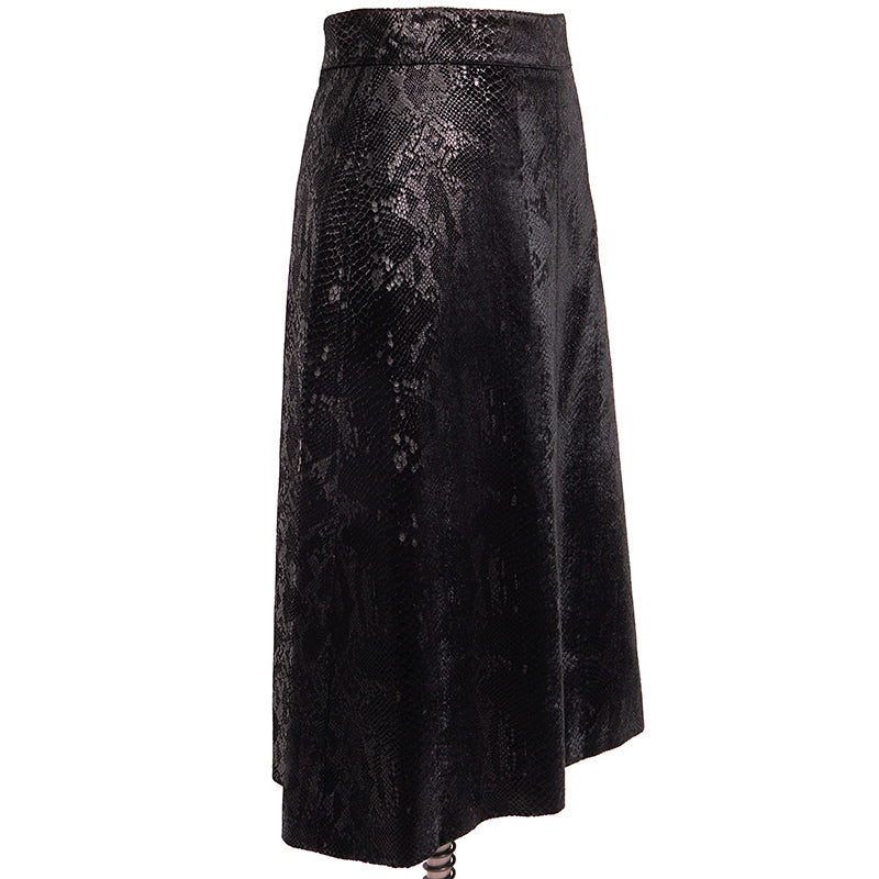 36 XS NEW $1,690 SAINT LAURENT Black Silk Blend SNAKESKIN PRINT A-Frame SKIRT