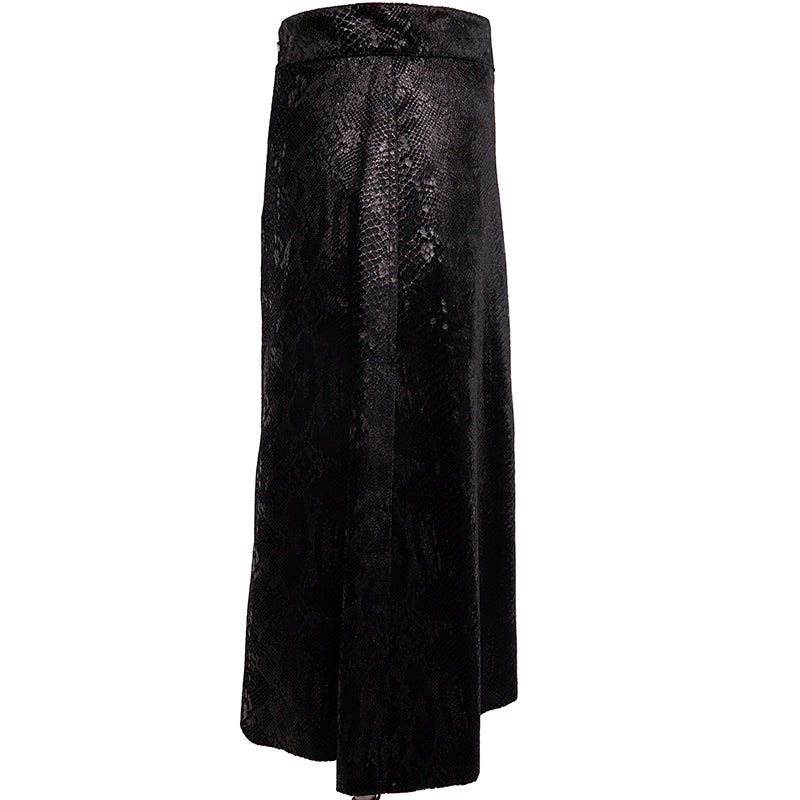 36 XS NEW $1,690 SAINT LAURENT Black Silk Blend SNAKESKIN PRINT A-Frame SKIRT