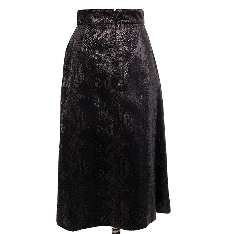 36 XS NEW $1,690 SAINT LAURENT Black Silk Blend SNAKESKIN PRINT A-Frame SKIRT