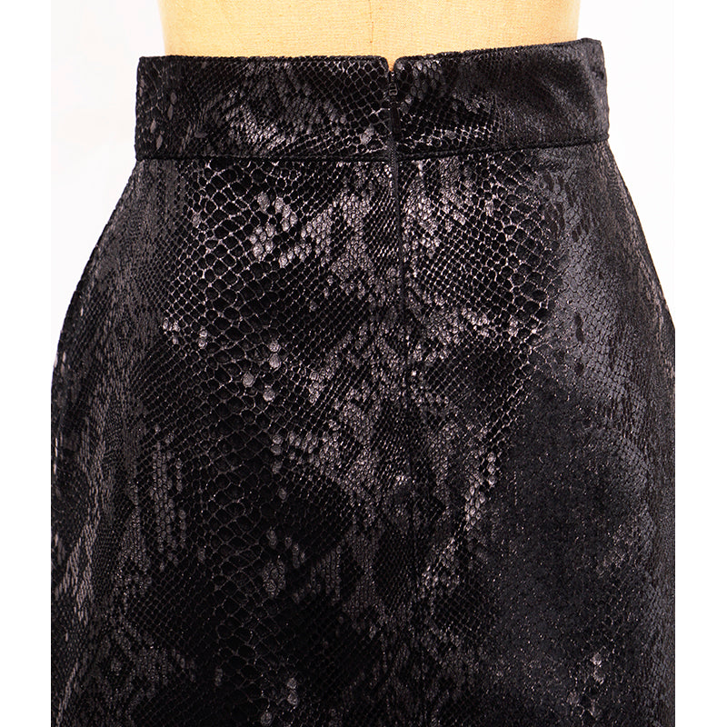 36 XS NEW $1,690 SAINT LAURENT Black Silk Blend SNAKESKIN PRINT A-Frame SKIRT