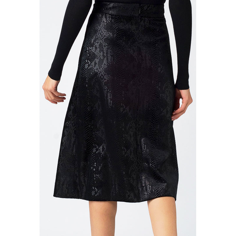 36 XS NEW $1,690 SAINT LAURENT Black Silk Blend SNAKESKIN PRINT A-Frame SKIRT