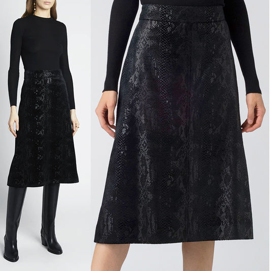 36 XS NEW $1,690 SAINT LAURENT Black Silk Blend SNAKESKIN PRINT A-Frame SKIRT
