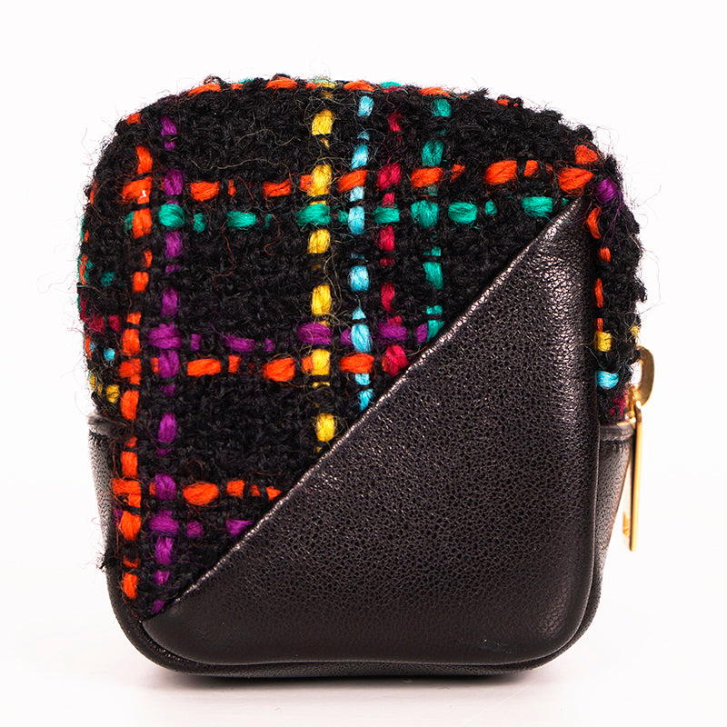 NEW $575 SAINT LAURENT Black TWEED & LEATHER YSL Keyring Jamie CUBE BAG CHARM