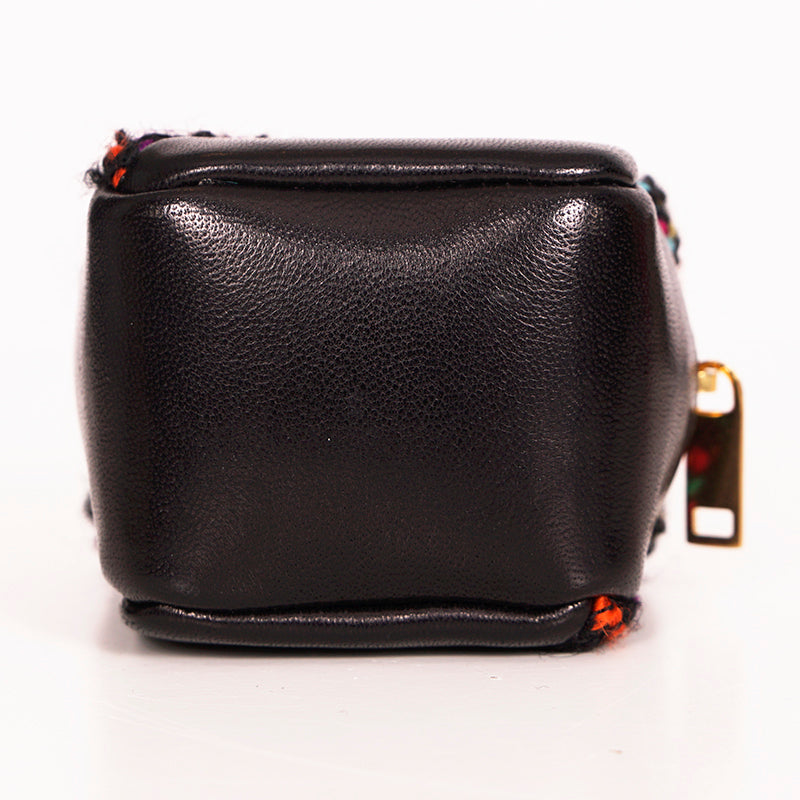 NEW $575 SAINT LAURENT Black TWEED & LEATHER YSL Keyring Jamie CUBE BAG CHARM