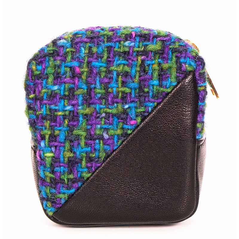 NEW $575 SAINT LAURENT Blue TWEED & LEATHER YSL Keyring Jamie CUBE BAG CHARM