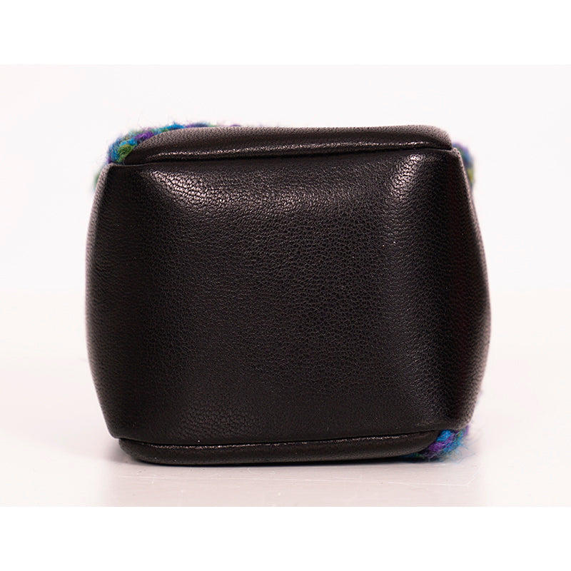 NEW $575 SAINT LAURENT Blue TWEED & LEATHER YSL Keyring Jamie CUBE BAG CHARM