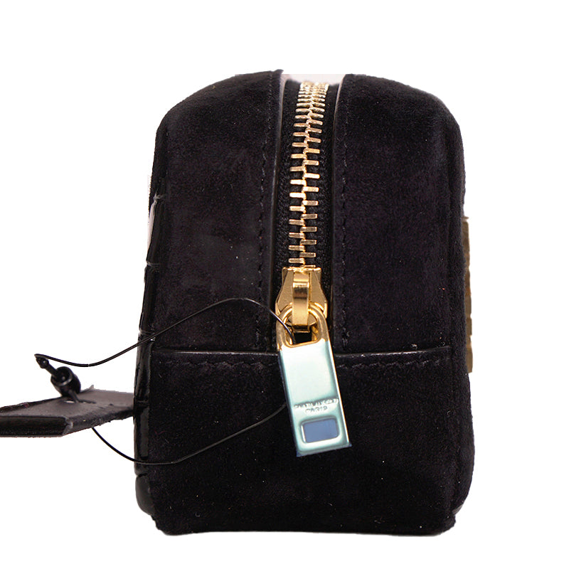 NEW $575 SAINT LAURENT Black CROC LEATHER Suede YSL Keyring Jamie CUBE BAG CHARM