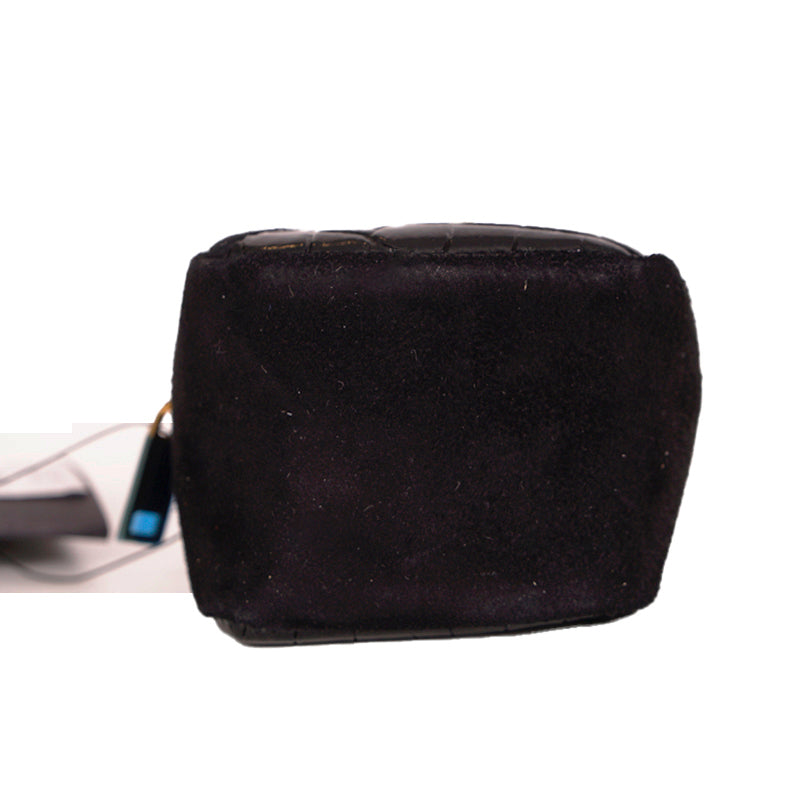 NEW $575 SAINT LAURENT Black CROC LEATHER Suede YSL Keyring Jamie CUBE BAG CHARM