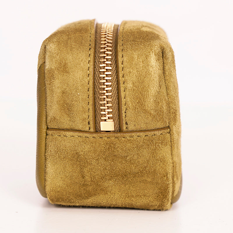 NEW $575 SAINT LAURENT Khaki Tan LEATHER Suede YSL Keyring Jamie CUBE BAG CHARM