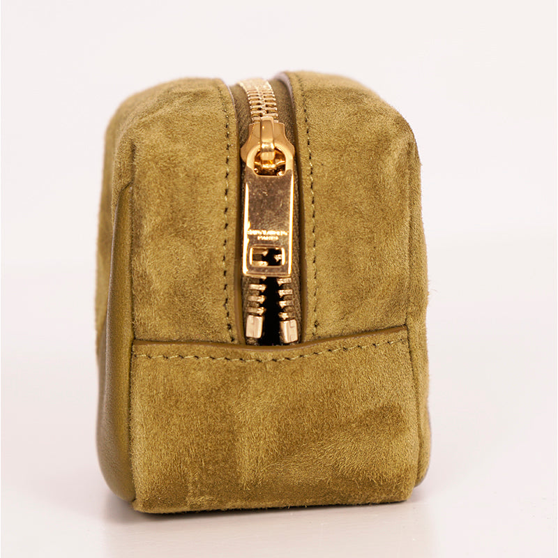 NEW $575 SAINT LAURENT Khaki Tan LEATHER Suede YSL Keyring Jamie CUBE BAG CHARM