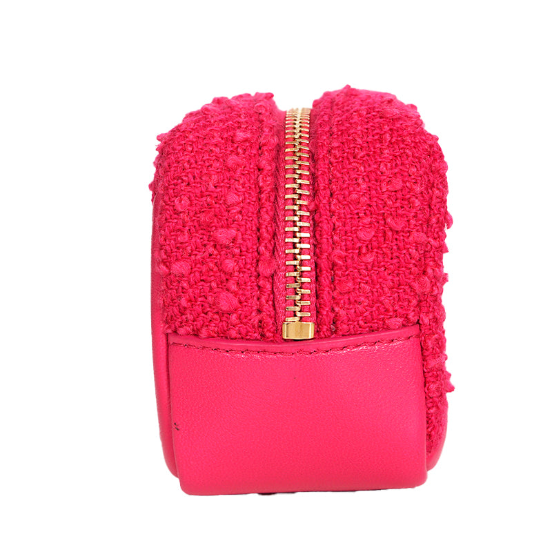 NEW $575 SAINT LAURENT Pink TWEED & LEATHER YSL Keyring Jamie CUBE BAG CHARM