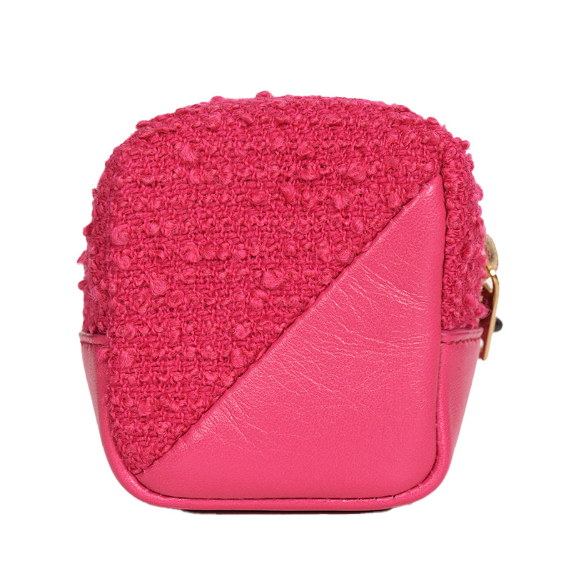 NEW $575 SAINT LAURENT Pink TWEED & LEATHER YSL Keyring Jamie CUBE BAG CHARM