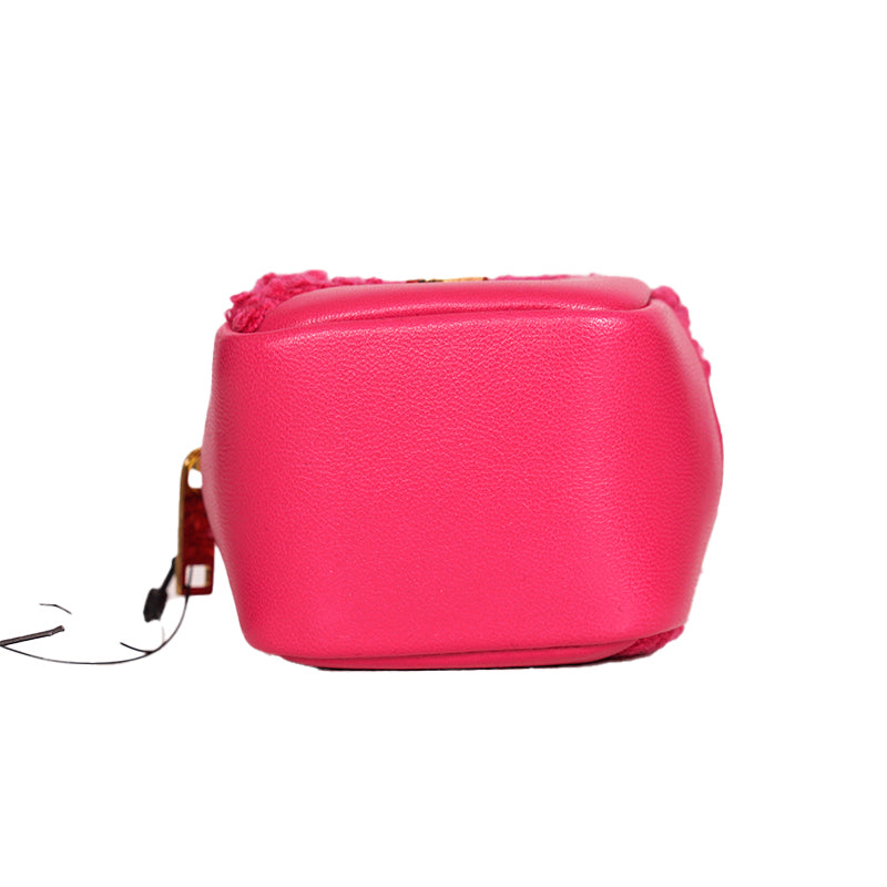 NEW $575 SAINT LAURENT Pink TWEED & LEATHER YSL Keyring Jamie CUBE BAG CHARM