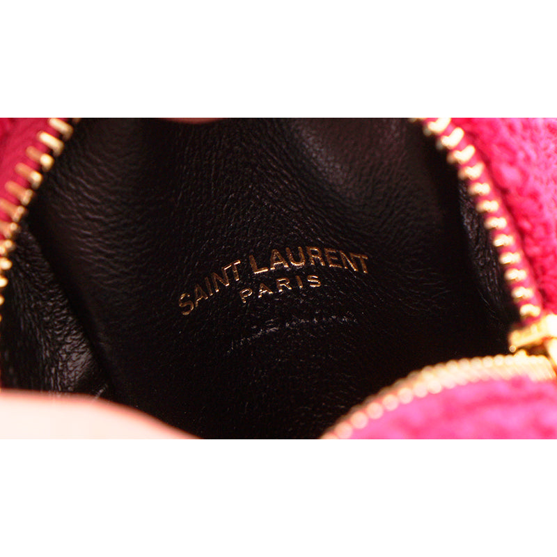 NEW $575 SAINT LAURENT Pink TWEED & LEATHER YSL Keyring Jamie CUBE BAG CHARM