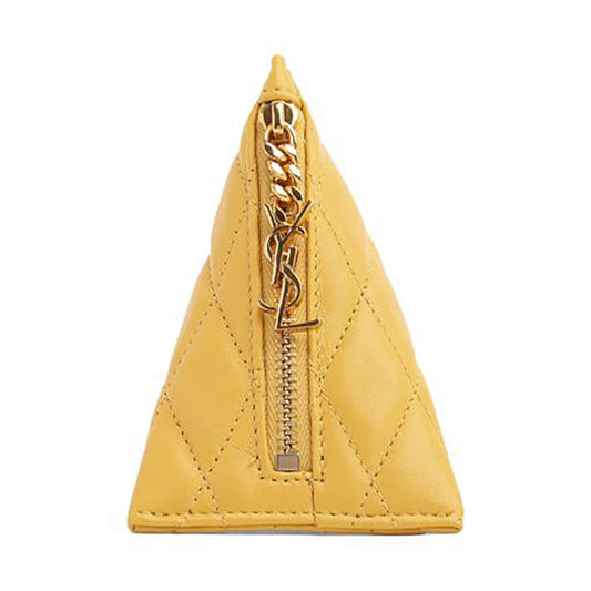 NEW $395 SAINT LAURENT Sunflower Yellow Quilted Leather Berlingo BAG CHARM KEY