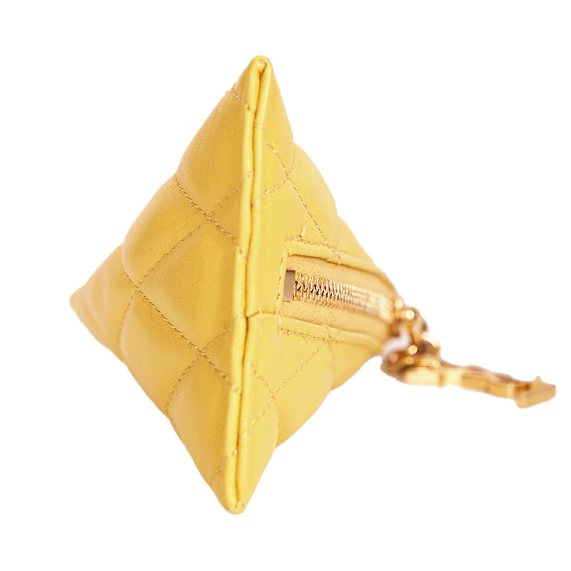 NEW $395 SAINT LAURENT Sunflower Yellow Quilted Leather Berlingo BAG CHARM KEY