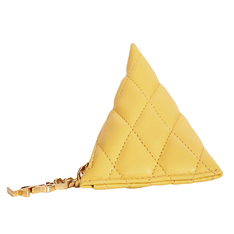 NEW $395 SAINT LAURENT Sunflower Yellow Quilted Leather Berlingo BAG CHARM KEY