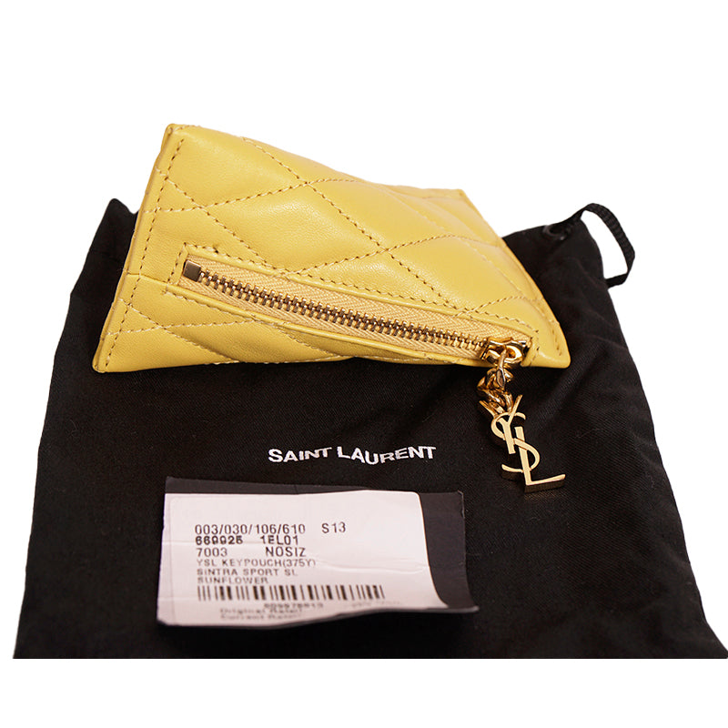 NEW $395 SAINT LAURENT Sunflower Yellow Quilted Leather Berlingo BAG CHARM KEY