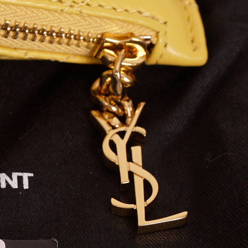 NEW $395 SAINT LAURENT Sunflower Yellow Quilted Leather Berlingo BAG CHARM KEY