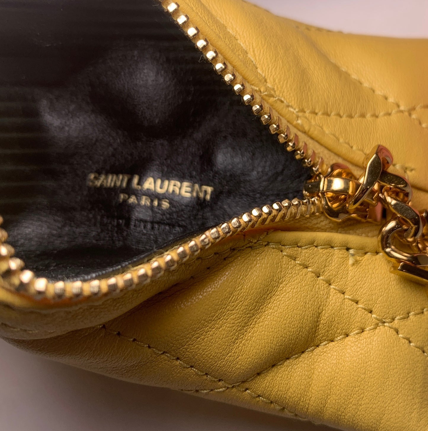 NEW $395 SAINT LAURENT Sunflower Yellow Quilted Leather Berlingo BAG CHARM KEY