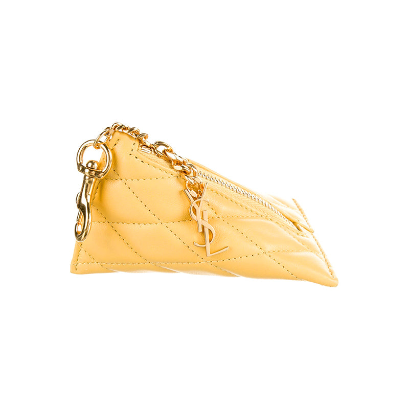 NEW $395 SAINT LAURENT Sunflower Yellow Quilted Leather Berlingo BAG CHARM KEY