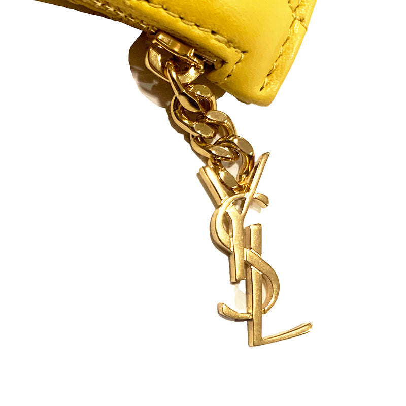 NEW $395 SAINT LAURENT Sunflower Yellow Quilted Leather Berlingo BAG CHARM KEY