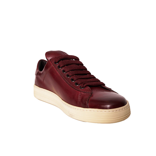 37 NEW TOM FORD RETIRED Woman's Burgundy Shaded Leather Low-Top RUSSEL SNEAKERS