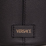 $1825 VERSACE RUNWAY Black Leather LA MEDUSA Drawstring CHAIN ACCENT BUCKET BAG