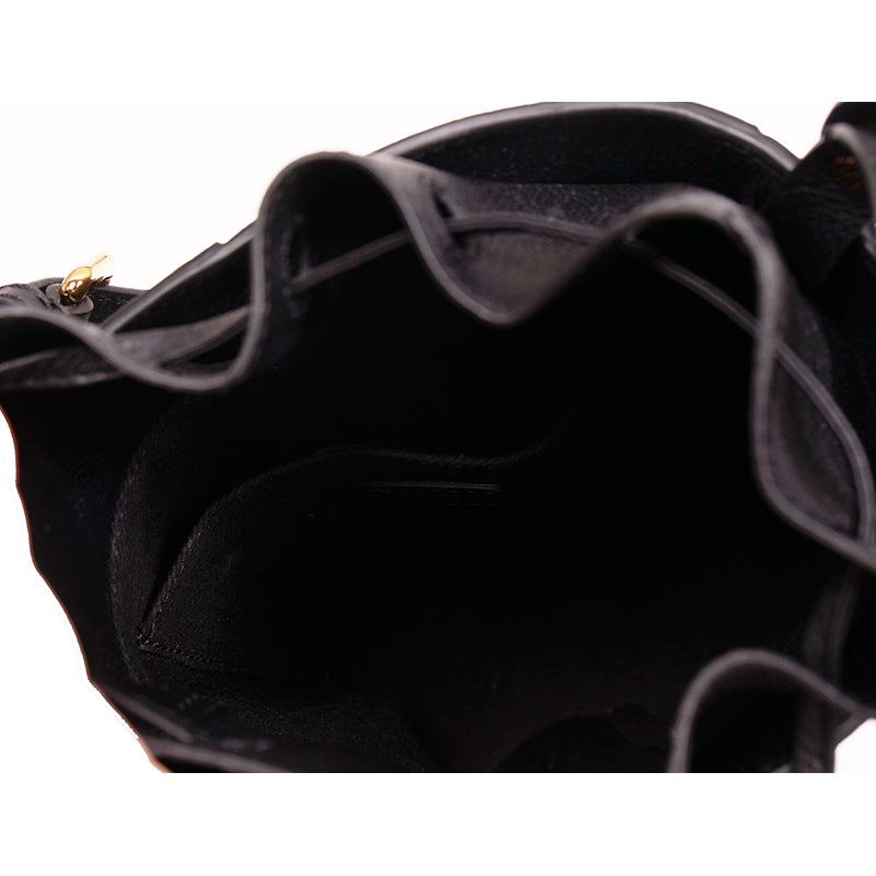 $1825 VERSACE RUNWAY Black Leather LA MEDUSA Drawstring CHAIN ACCENT BUCKET BAG