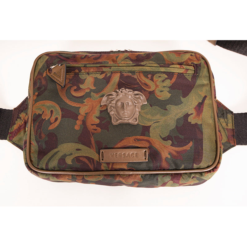 NEW $1025 VERSACE Mens Camo BAROCCOFLAGE Nylon LA MEDUSA LOGO Sling BELT BAG NWT