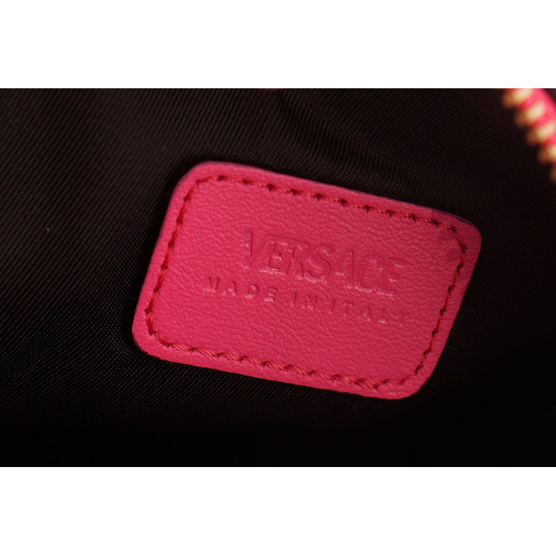 NEW $850 VERSACE Pink Leather GOLD BIGGIE MEDUSA LOGO Crossbody Phone Camera BAG