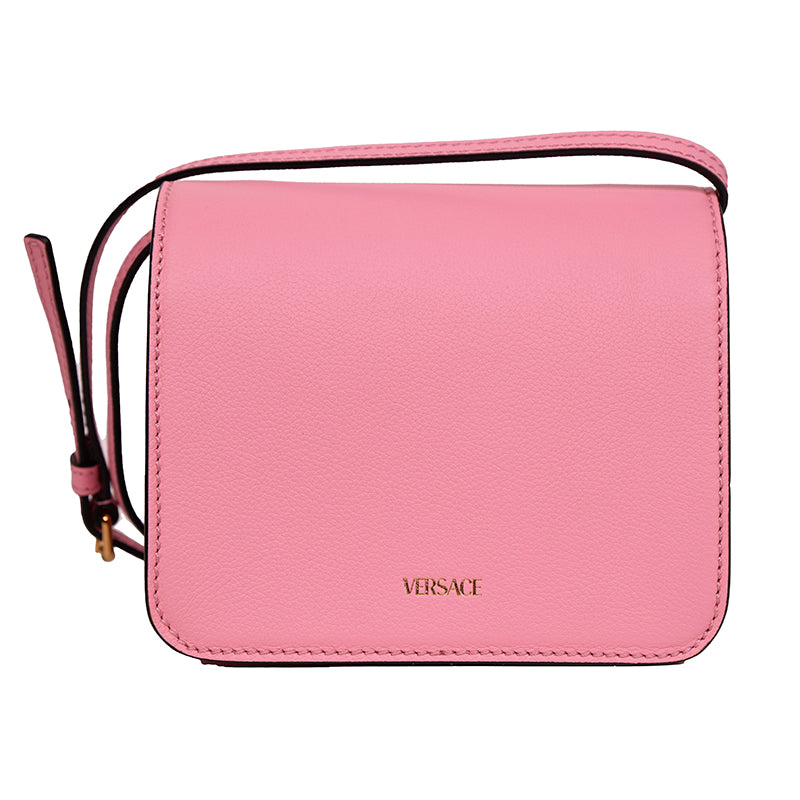 NEW $1575 VERSACE Bubblegum Pink Leather LA MEDUSA LOGO Crossbody SMALL FLAP BAG