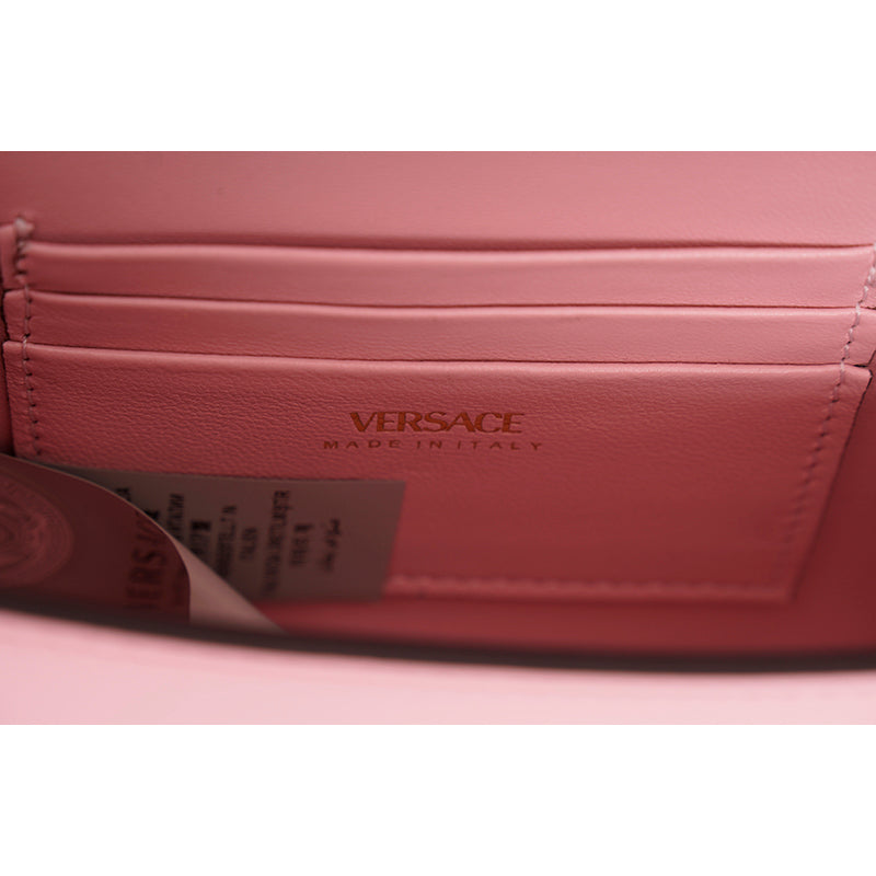 NEW $1575 VERSACE Pink PATENT GOLD LA MEDUSA LOGO Crossbody CHAIN TOP HANDLE BAG