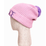 NEW $495 VERSACE Light Pink & Lavender 100% Wool Knit POM POM LOGO BEANIE HAT