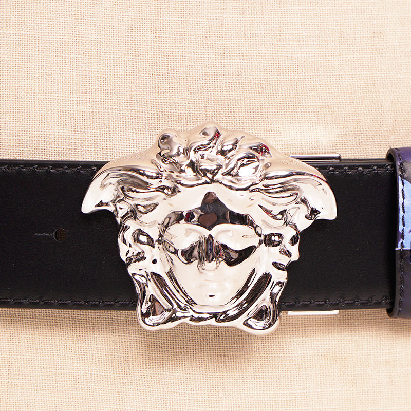 Versace Silver Baroque Medusa Head Reversible Leather Belt