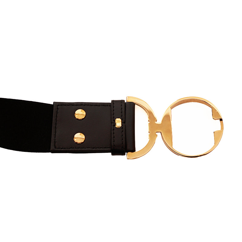 sz S NEW $590 VERSACE Black Leather Elastic 4cm MEDUSA BUCKLE Wide '95 BELT