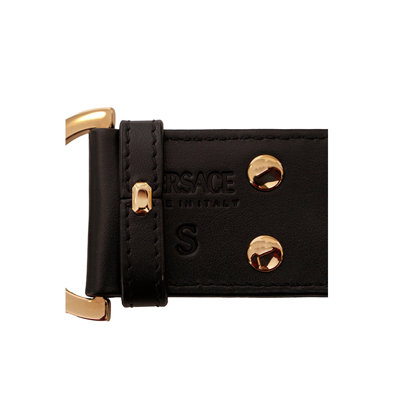sz S NEW $590 VERSACE Black Leather Elastic 4cm MEDUSA BUCKLE Wide '95 BELT