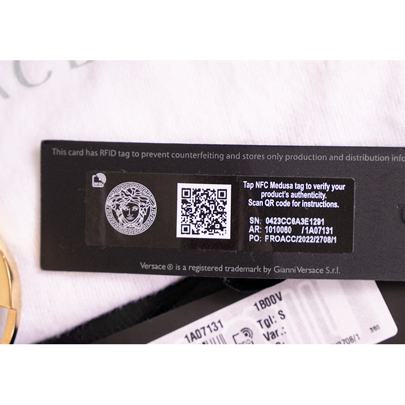 sz S NEW $590 VERSACE Black Leather Elastic 4cm MEDUSA BUCKLE Wide '95 BELT