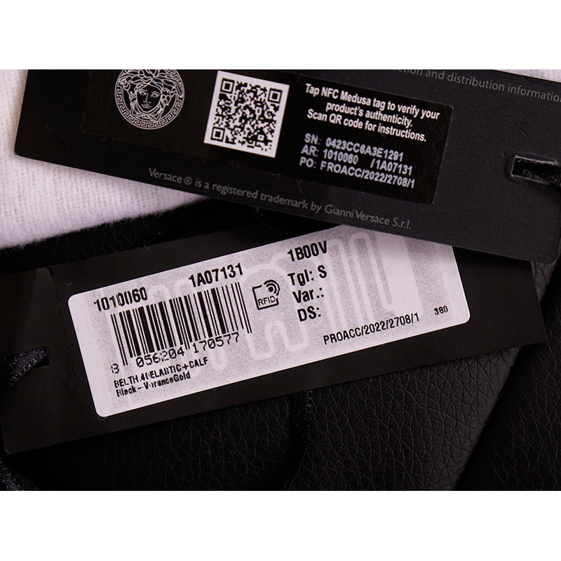 sz S NEW $590 VERSACE Black Leather Elastic 4cm MEDUSA BUCKLE Wide '95 BELT