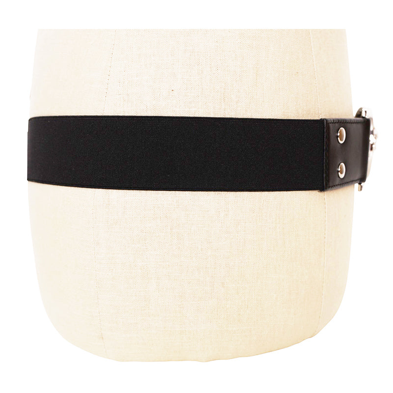XL NEW $550 VERSACE Black Leather Elastic 4cm SILVER MEDUSA BUCKLE Wide '95 BELT
