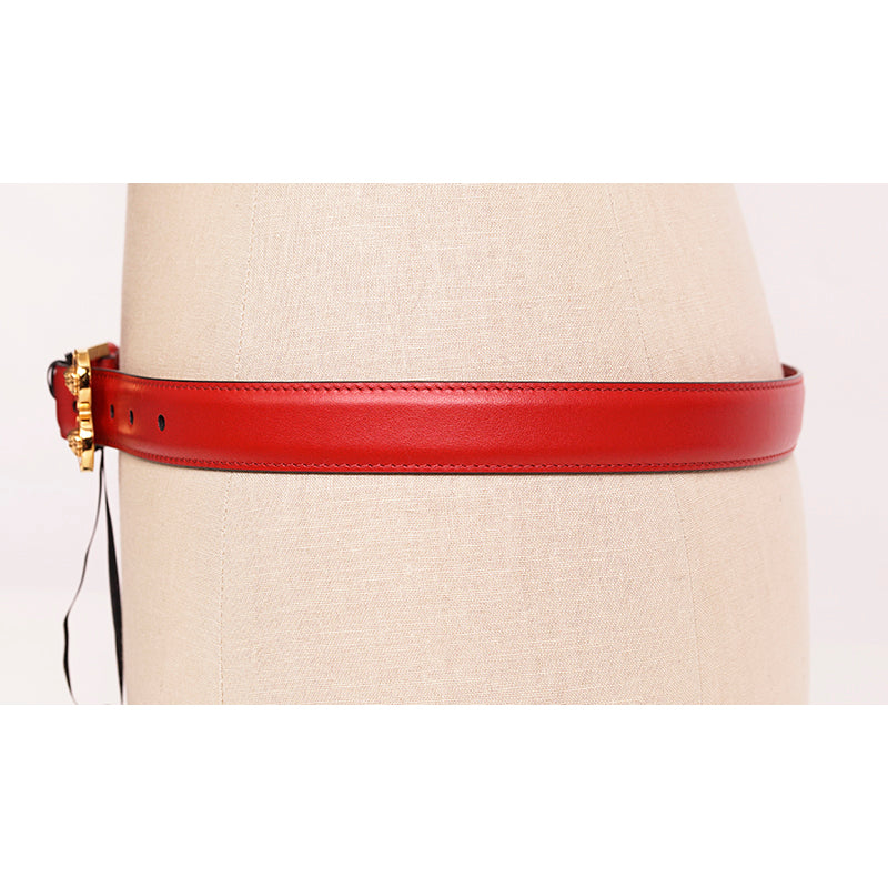 32, 34, & 40 NEW $600 VERSACE Woman's Red Leather GOLD MEDUSA LOGO BUCKLE Classic BELT