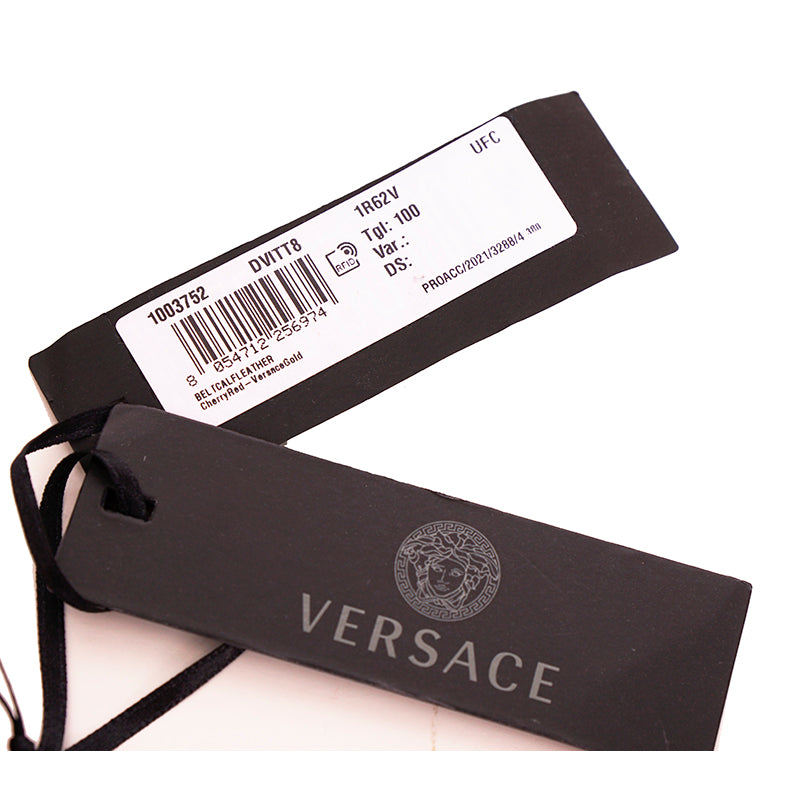 NEW $600 VERSACE Woman's Red Leather GOLD MEDUSA LOGO BUCKLE Classic BELT