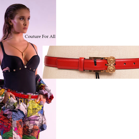 32, 34, & 40 NEW $600 VERSACE Woman's Red Leather GOLD MEDUSA LOGO BUCKLE Classic BELT