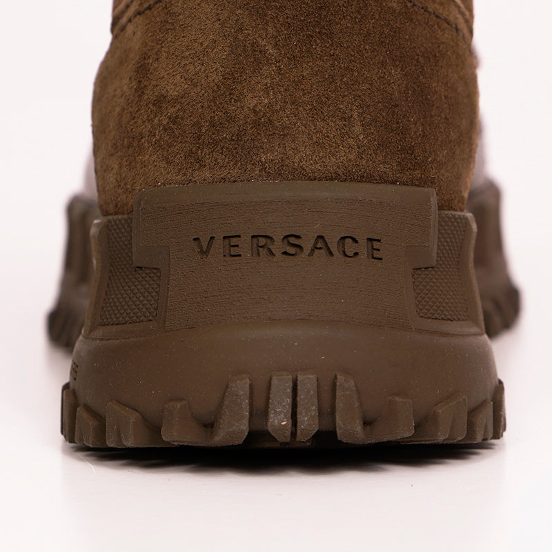 44 US 11 NEW $1125 VERSACE Men's GRECA Rhegis Coated Canvas & Leather DUCK BOOTS