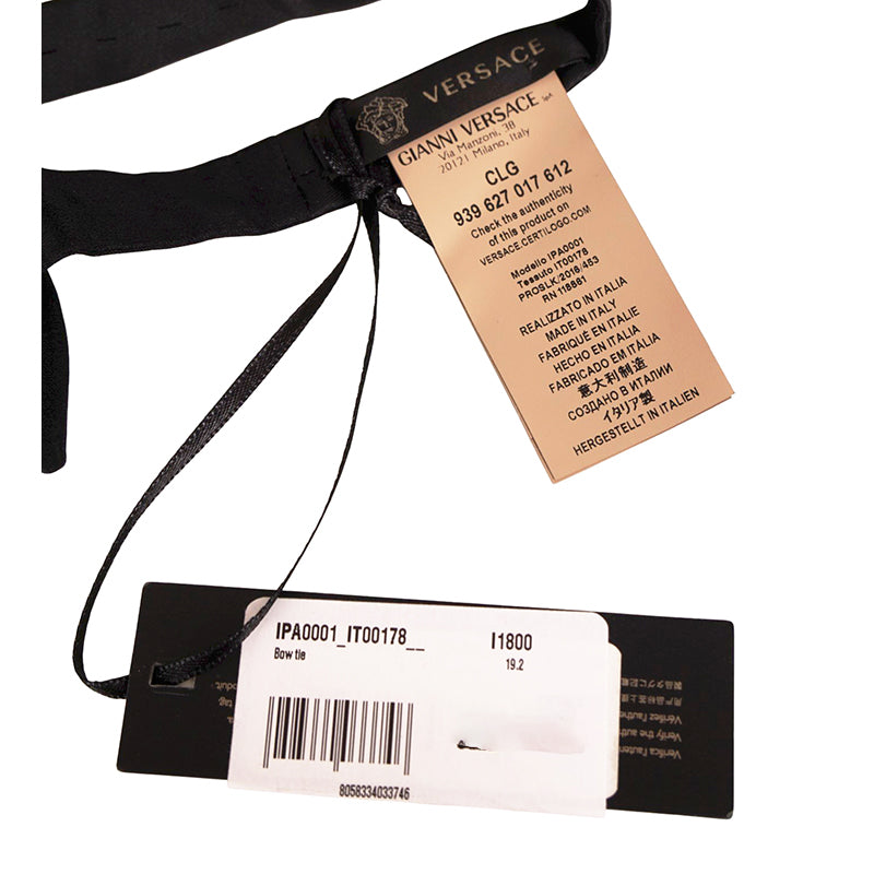 NEW $225 VERSACE Men Black Solid Pre-Tied Adjustable FORMAL BOW TIE One Size NWT