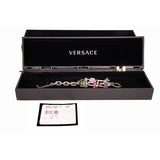 NEW $1,125 VERSACE Silver Tone Brass GRECA Logo CRYSTAL FLOWER BLOOM BRACELET