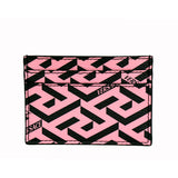 NEW $350 VERSACE Candy Pink & Black LA GRECA & Leather Credit CARD CASE WALLET